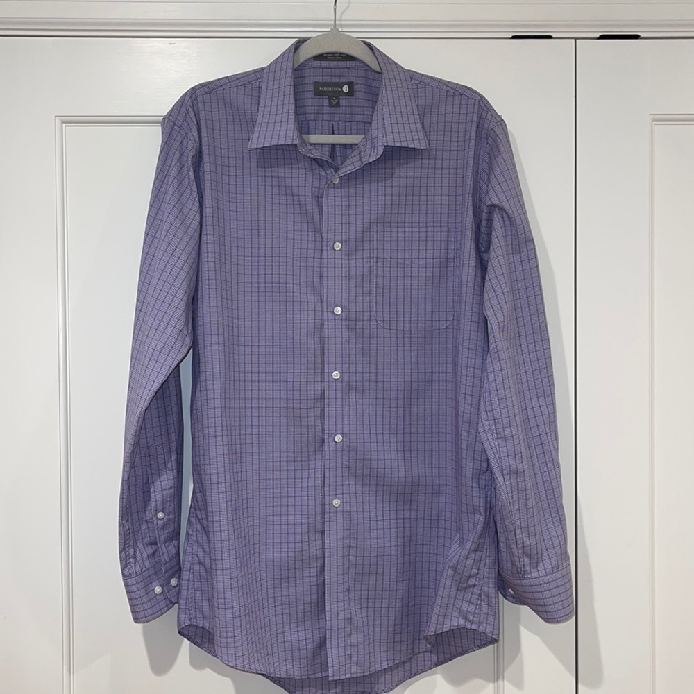 Nordstrom Long Sleeve Button Up Shirt Size 16 Sleeve 34/35 Trim Fit Non-…
